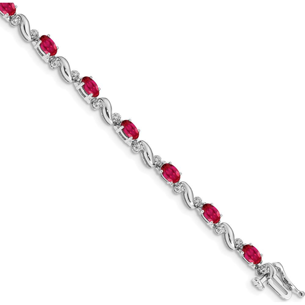 10K White Gold 7-Inch Tennis Bracelet with Oval Rubies and Round Diamonds - 0.32 Carats Ruby Weight, 0.004 Carats Diamond Weight by Monteluci Fine Jewelry