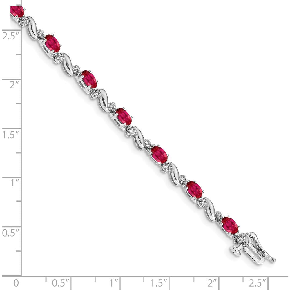 10K White Gold 7-Inch Tennis Bracelet with Oval Rubies and Round Diamonds - 0.32 Carats Ruby Weight, 0.004 Carats Diamond Weight by Monteluci Fine Jewelry