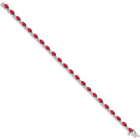10K White Gold 7" Tennis Bracelet with Oval Rubies and Round Diamonds - 2.10 Carats Total Gem Weight by Oro Pregiato