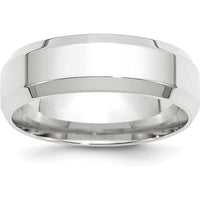 10K White Gold 7mm Beveled Edge Comfort Fit Wedding Band with Polished Rhodium Finish - Size 10