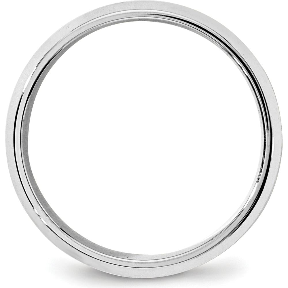 10K White Gold 7mm Beveled Edge Comfort Fit Wedding Band with Polished Rhodium Finish - Size 10