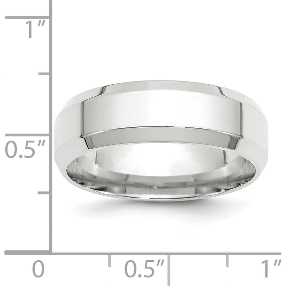 10K White Gold 7mm Beveled Edge Comfort Fit Wedding Band with Polished Rhodium Finish - Size 10