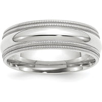 10K White Gold 7mm Double Milgrain Comfort Fit Wedding Band - Size 10