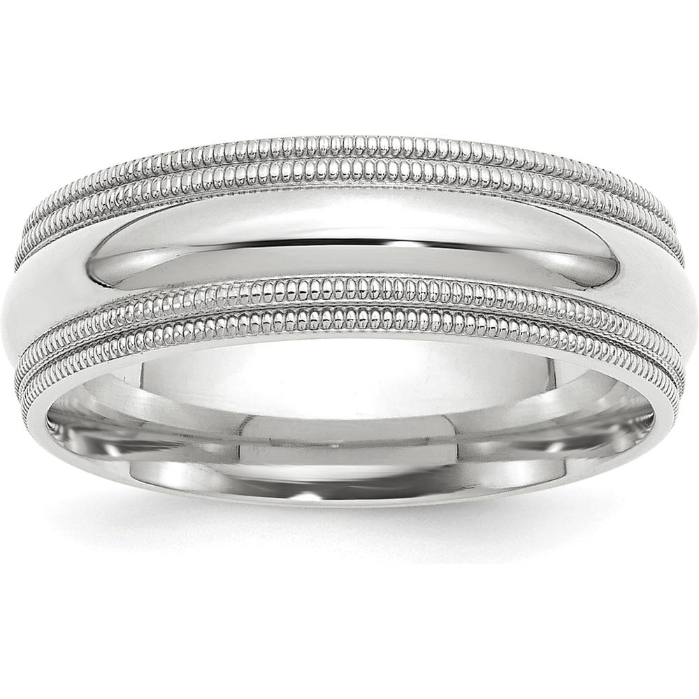 10K White Gold 7mm Double Milgrain Comfort Fit Wedding Band - Size 10