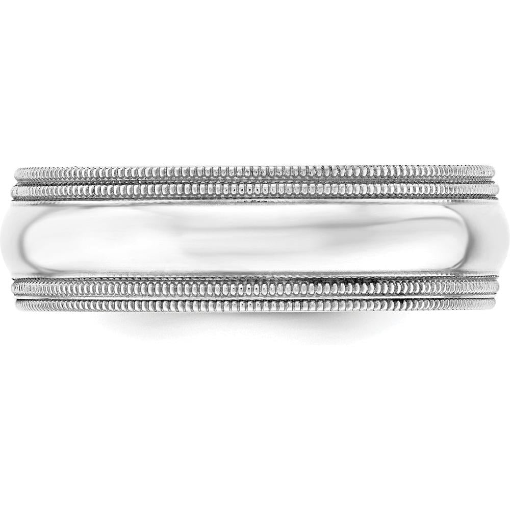10K White Gold 7mm Double Milgrain Comfort Fit Wedding Band - Size 10