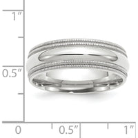 10K White Gold 7mm Double Milgrain Comfort Fit Wedding Band - Size 10