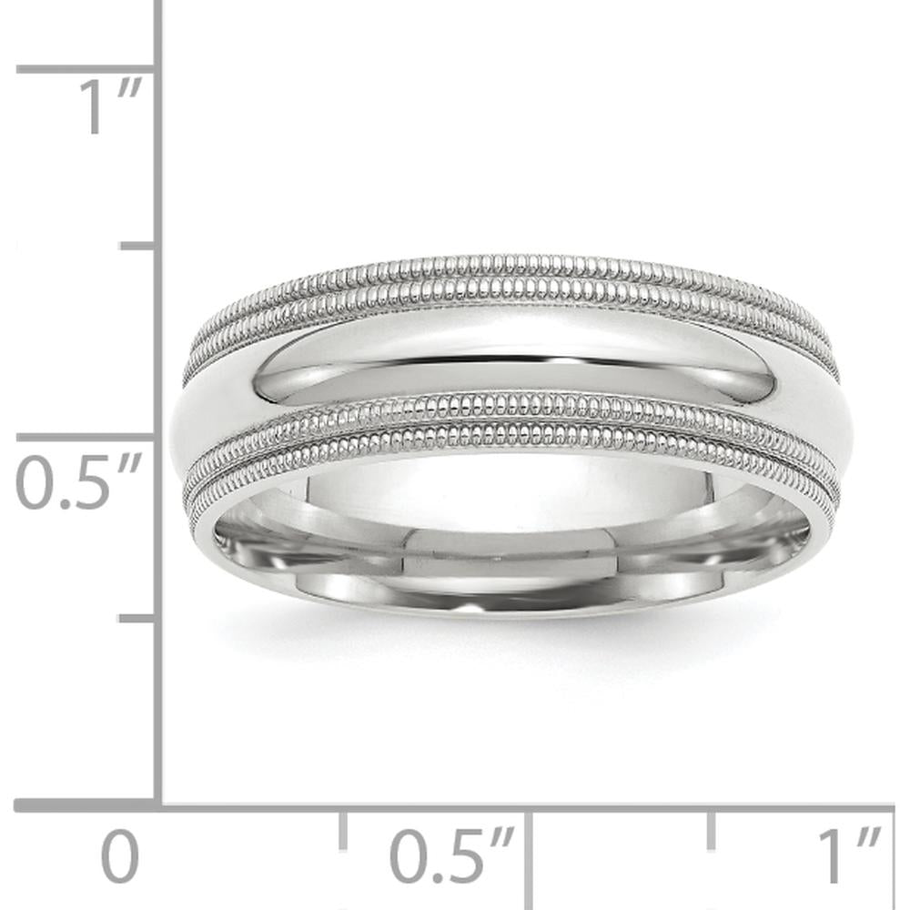 10K White Gold 7mm Double Milgrain Comfort Fit Wedding Band - Size 10