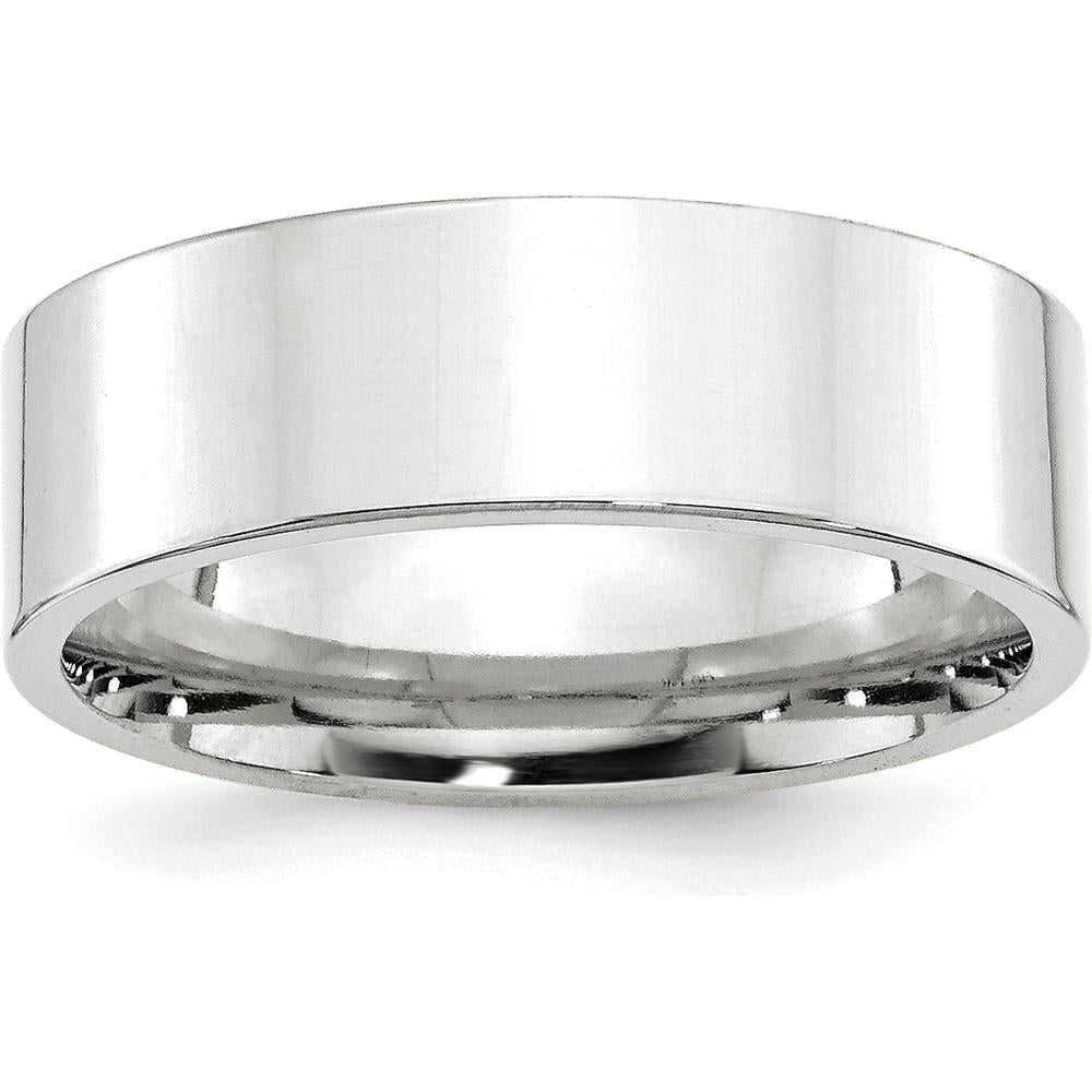 10K White Gold 7mm Flat Comfort Fit Wedding Band - Rhodium Plated