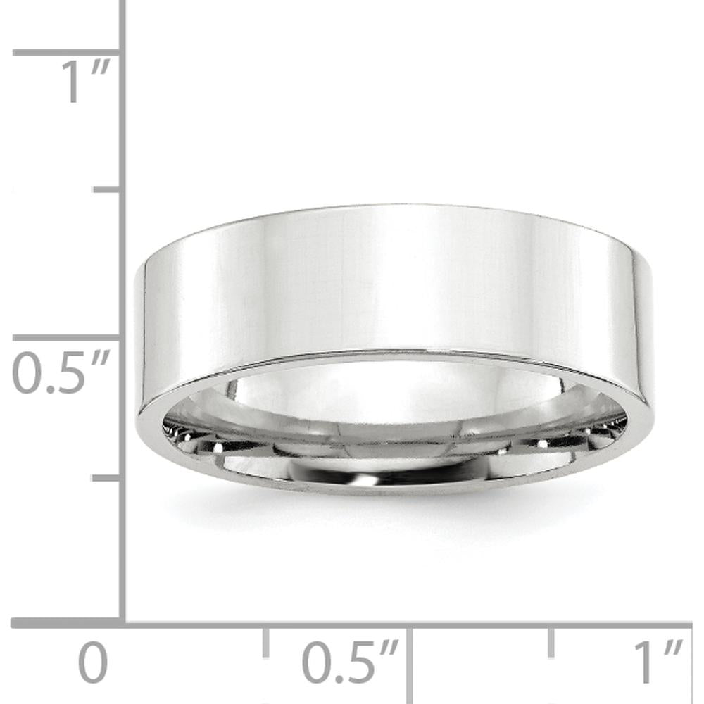 10K White Gold 7mm Flat Comfort Fit Wedding Band - Rhodium Plated