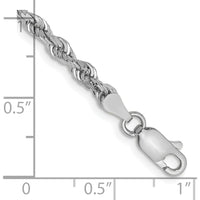 10K White Gold 8" 3.35mm Diamond-Cut Rope Chain Bracelet with Lobster Clasp