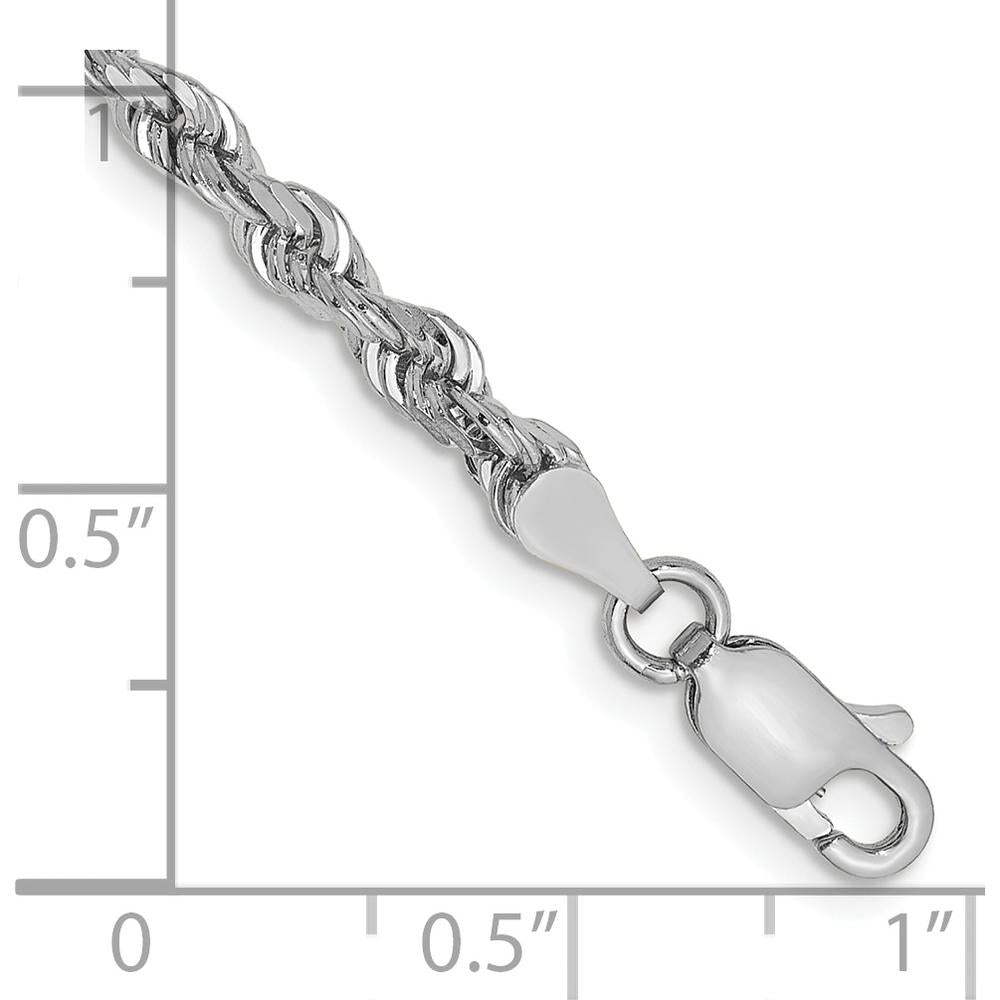 10K White Gold 8" 3.35mm Diamond-Cut Rope Chain Bracelet with Lobster Clasp