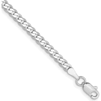 10K White Gold 8" Flat Beveled Curb Chain Bracelet - Rhodium Plated