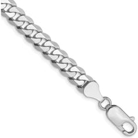 10K White Gold 8" Flat Beveled Curb Chain Bracelet with Rhodium Plating