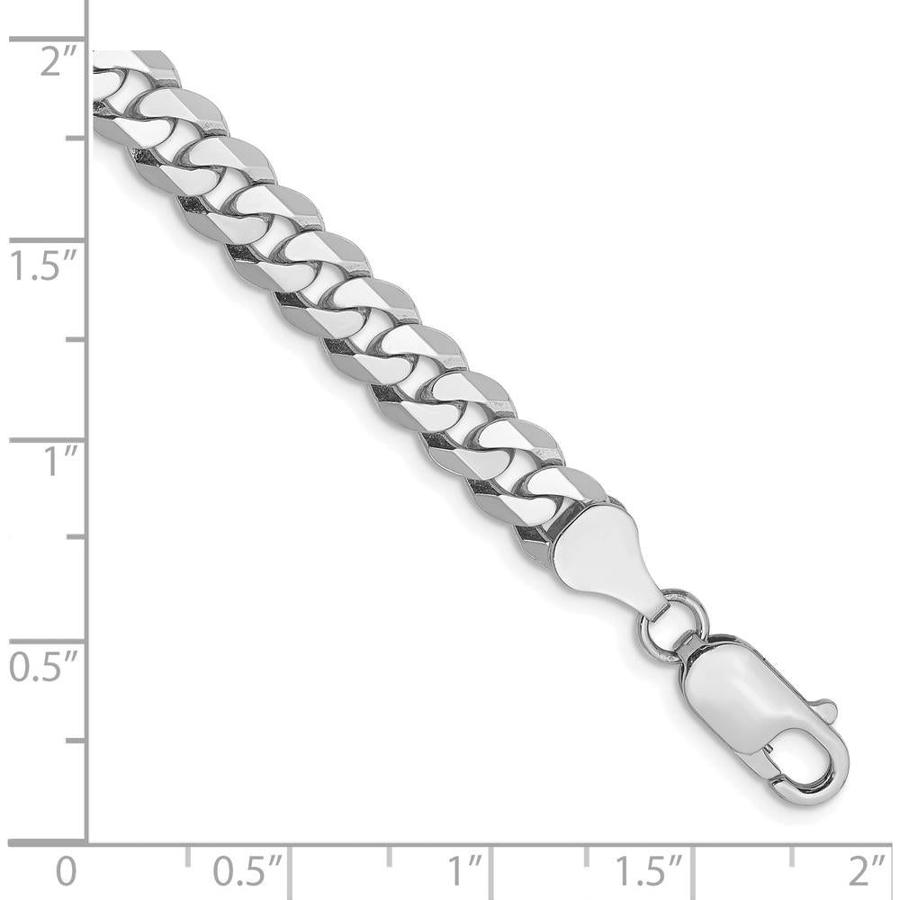 10K White Gold 8" Flat Beveled Curb Chain Bracelet with Rhodium Plating