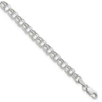 10K White Gold 8" Hollow Dia-cut Double Link Charm Bracelet with Lobster Clasp