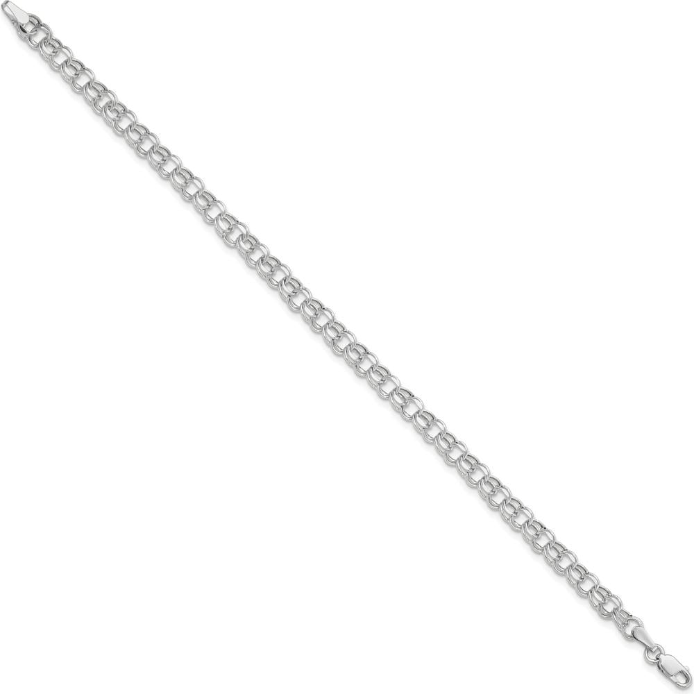 10K White Gold 8" Hollow Dia-cut Double Link Charm Bracelet with Lobster Clasp