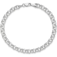 10K White Gold 8" Hollow Dia-cut Double Link Charm Bracelet with Lobster Clasp
