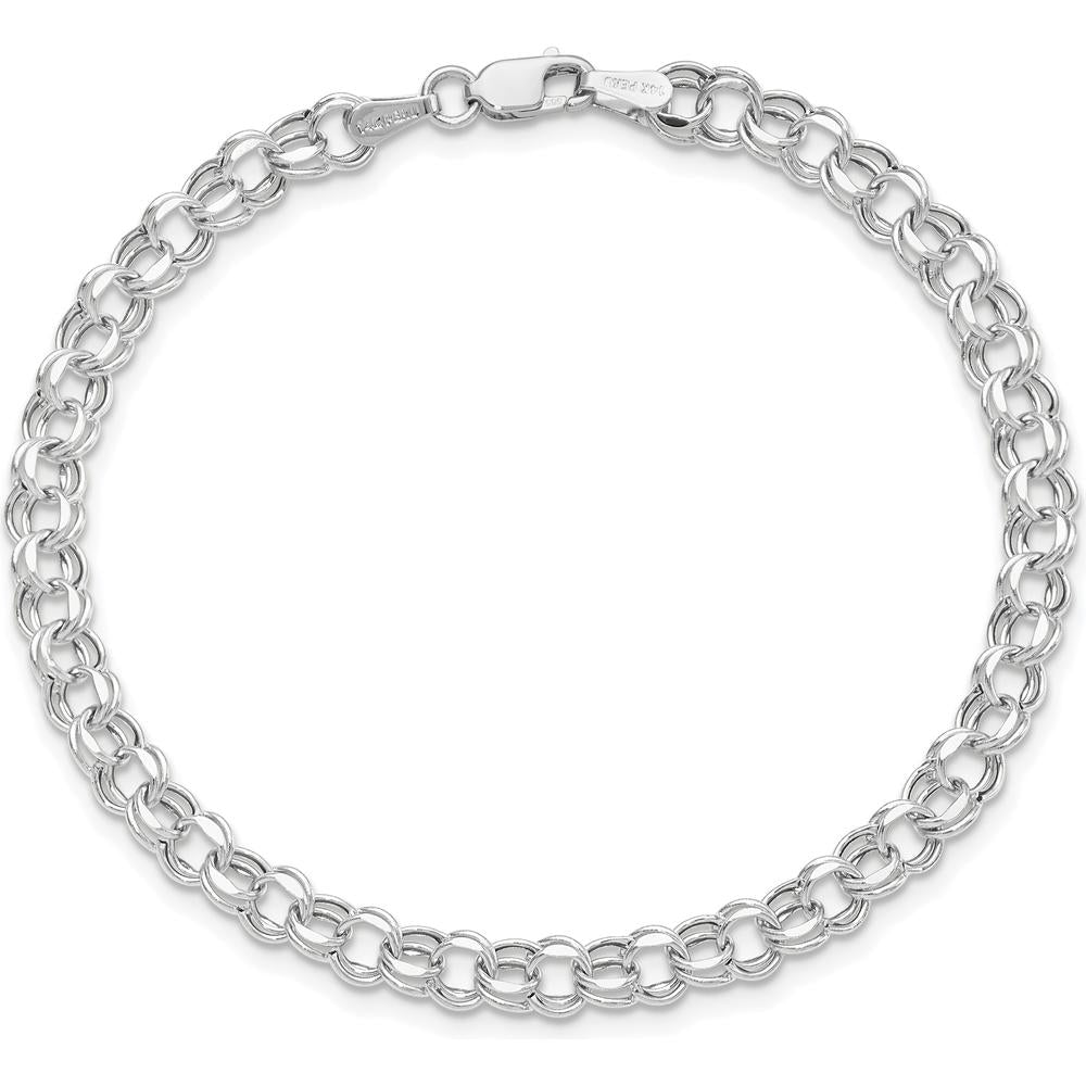10K White Gold 8" Hollow Dia-cut Double Link Charm Bracelet with Lobster Clasp