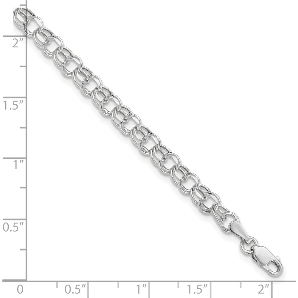 10K White Gold 8" Hollow Dia-cut Double Link Charm Bracelet with Lobster Clasp