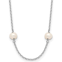 10K White Gold 8-Station Freshwater Cultured Pearl Necklace with Near-Round 4-5mm Pearls - 16" Length