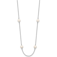 10K White Gold 8-Station Freshwater Cultured Pearl Necklace with Near-Round 4-5mm Pearls - 16" Length