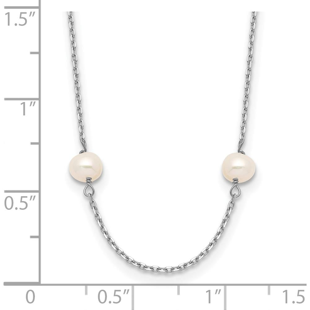 10K White Gold 8-Station Freshwater Cultured Pearl Necklace with Near-Round 4-5mm Pearls - 16" Length