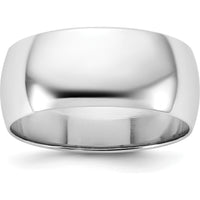10K White Gold 8mm Lightweight Half Round Wedding Band - Size 7