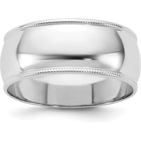 10K White Gold 8mm Milgrain Half Round Wedding Band - Size 10
