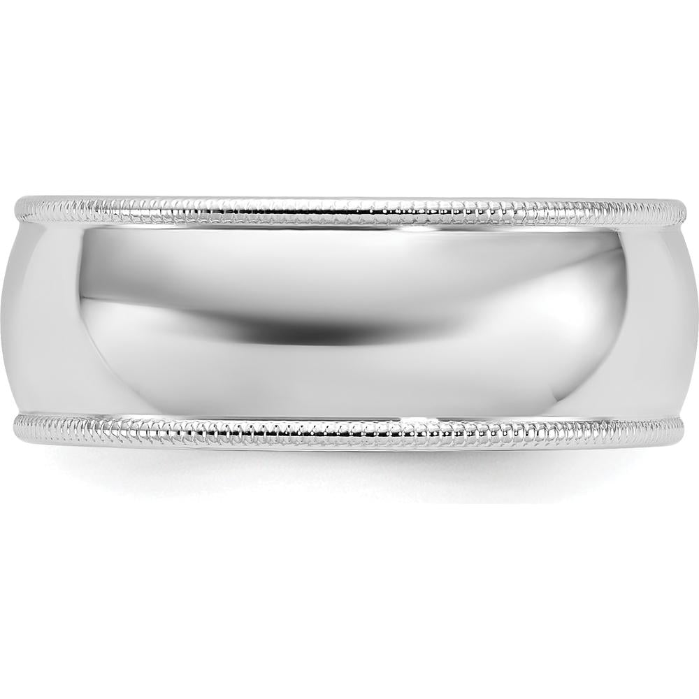 10K White Gold 8mm Milgrain Half Round Wedding Band - Size 13