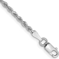 10K White Gold 9" Rope Chain Anklet with Diamond-Cut Texture and Lobster Clasp