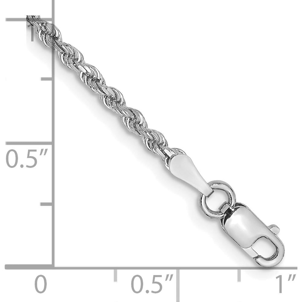 10K White Gold 9" Rope Chain Anklet with Diamond-Cut Texture and Lobster Clasp