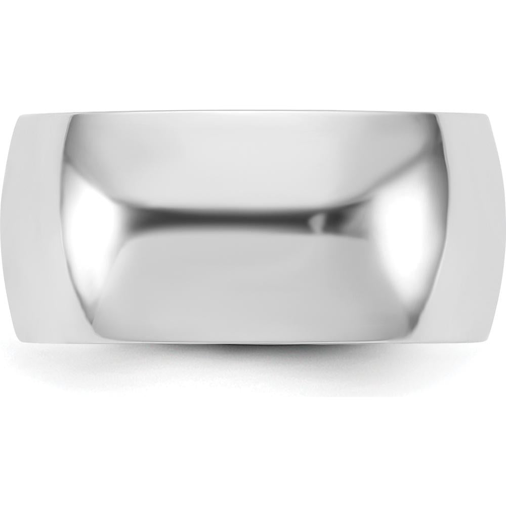 10K White Gold 9mm Half Round Band Ring with Rhodium Plating - Size 8.5