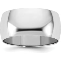 10K White Gold 9mm Half Round Band - Size 9.5