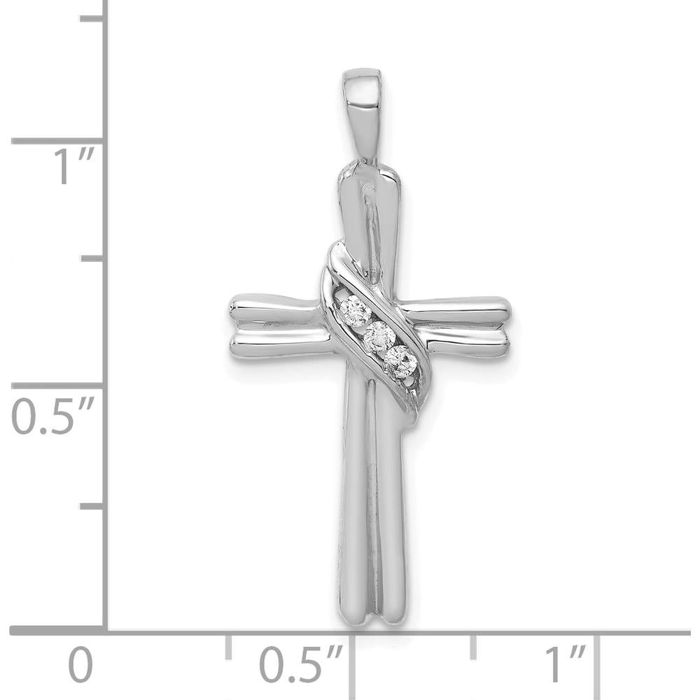 10K White Gold AA Diamond Cross Pendant - 0.051 Carat Total Diamond Weight by Oro Pregiato