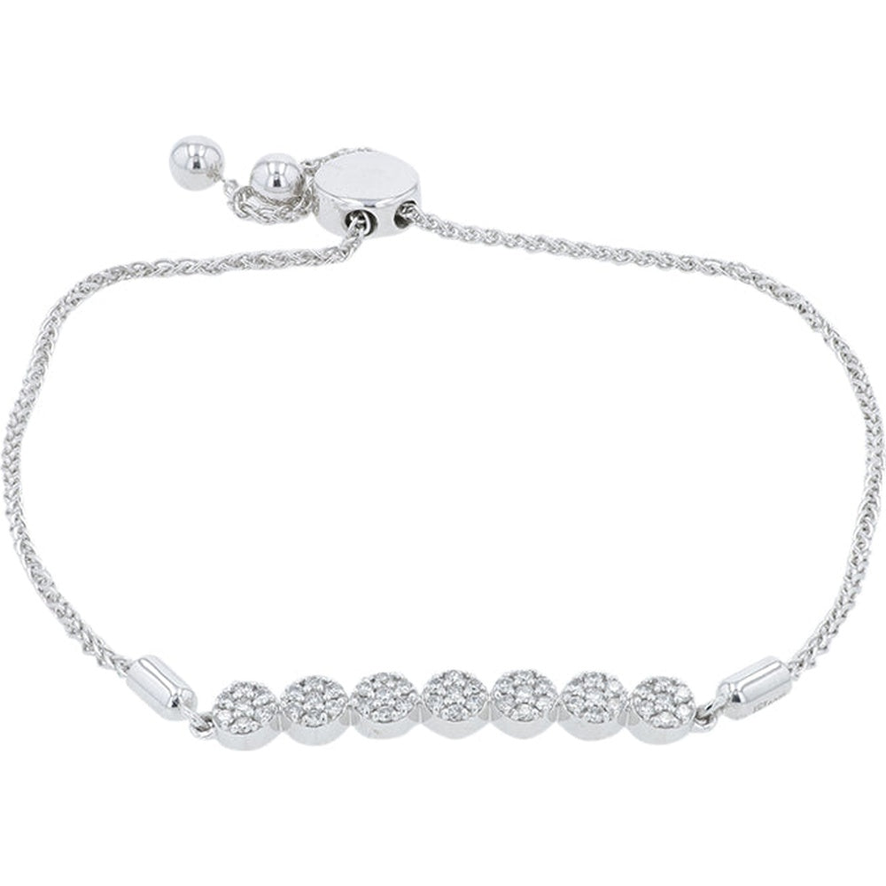 10K White Gold Adjustable Slider Bracelet with Prong-Set Round Diamonds - 0.30 Carat Total Diamond Weight