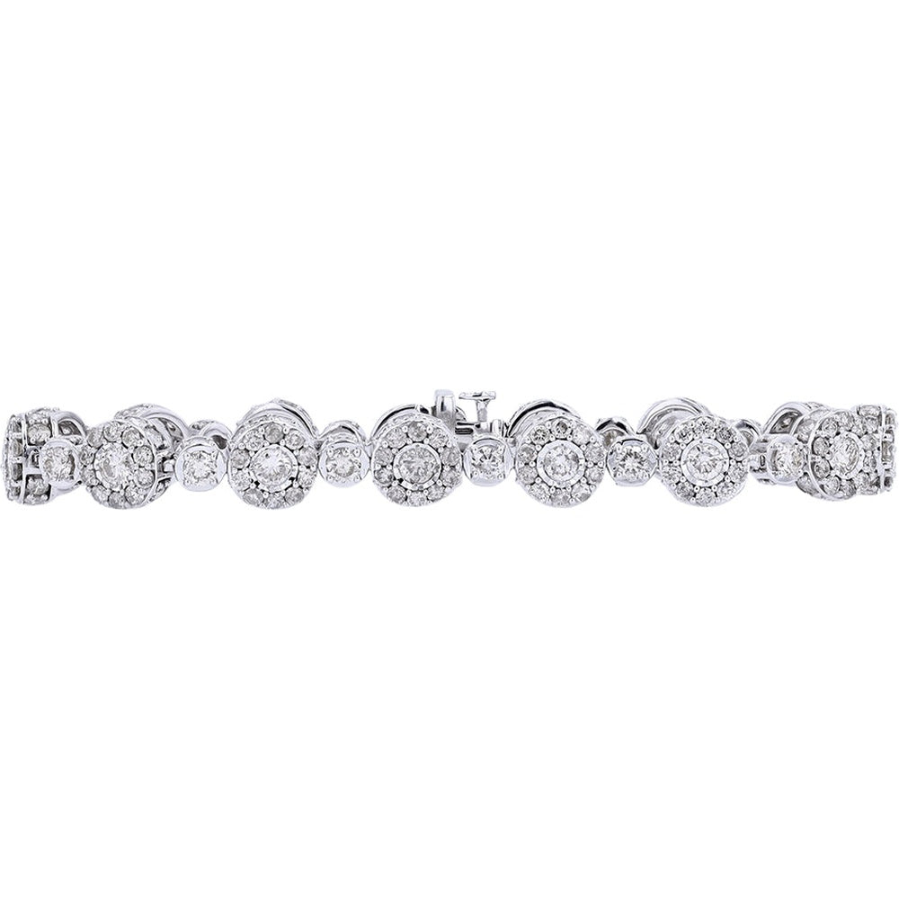 10K White Gold Alternating Halo and Single Stone Diamond Link Bracelet - 10.00 Carat Total Diamond Weight