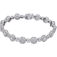 10K White Gold Alternating Halo and Single Stone Diamond Link Bracelet - 10.00 Carat Total Diamond Weight