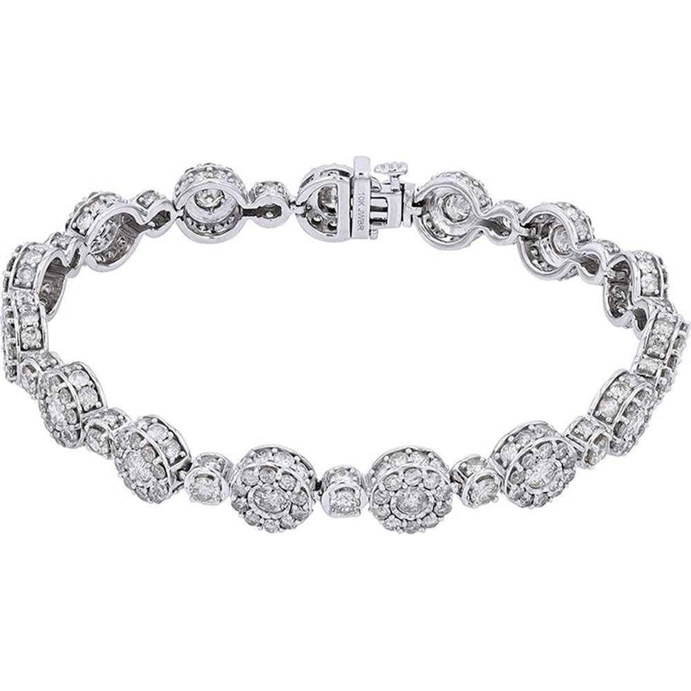 10K White Gold Alternating Halo and Single Stone Diamond Link Bracelet - 10.00 Carat Total Diamond Weight