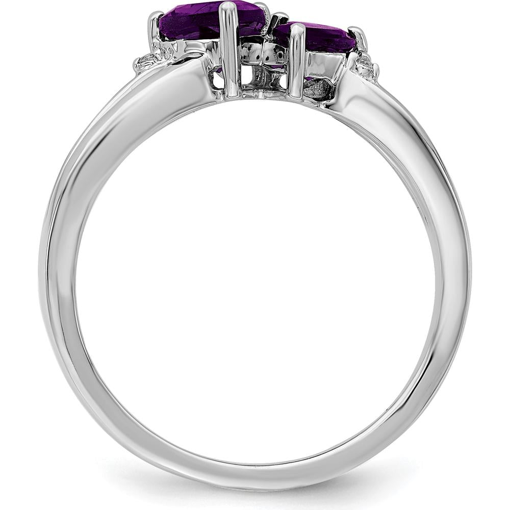 10K White Gold Amethyst and Diamond 2-Stone Heart Ring with Heart-Shaped Amethysts and Round Diamonds - 0.65 Carat Total Gem Weight by 0