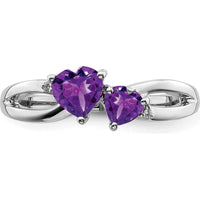 10K White Gold Amethyst and Diamond 2-Stone Heart Ring with Heart-Shaped Amethysts and Round Diamonds - 0.65 Carat Total Gem Weight by 0