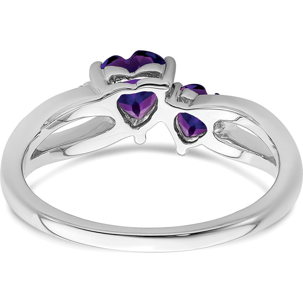 10K White Gold Amethyst and Diamond 2-Stone Heart Ring with Heart-Shaped Amethysts and Round Diamonds - 0.65 Carat Total Gem Weight by 0