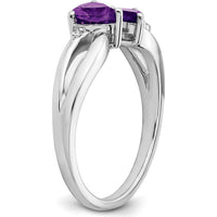 10K White Gold Amethyst and Diamond 2-Stone Heart Ring with Heart-Shaped Amethysts and Round Diamonds - 0.65 Carat Total Gem Weight by 0