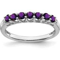 10K White Gold Amethyst and Diamond 7-Stone Ring with Natural Round Amethyst - 0.46 Carat Total Amethyst Weight, 0.012 Carat Total Diamond Weight by 0