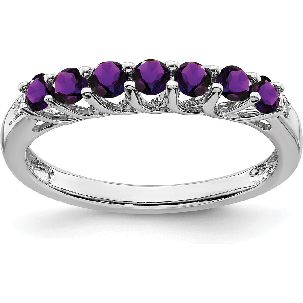 10K White Gold Amethyst and Diamond 7-Stone Ring with Natural Round Amethyst - 0.46 Carat Total Amethyst Weight, 0.012 Carat Total Diamond Weight by 0