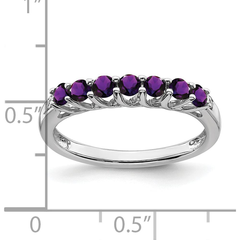 10K White Gold Amethyst and Diamond 7-Stone Ring with Natural Round Amethyst - 0.46 Carat Total Amethyst Weight, 0.012 Carat Total Diamond Weight by 0