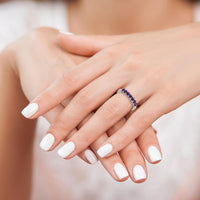 10K White Gold Amethyst and Diamond 7-Stone Ring with Natural Round Amethyst - 0.46 Carat Total Amethyst Weight, 0.012 Carat Total Diamond Weight by 0