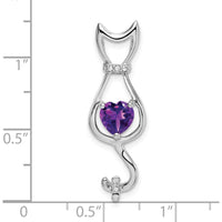 10K White Gold Amethyst and Diamond Cat Pendant with Heart-Shaped Amethyst and Round Diamond Accents - 0.68 Carat Total Amethyst Weight by Lumare Gioia