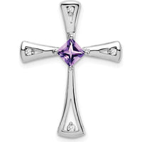 10K White Gold Amethyst and Diamond Cross Pendant - 0.31 Carat Total Gem Weight by Lumare Gioia