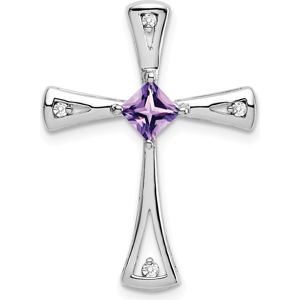 10K White Gold Amethyst and Diamond Cross Pendant - 0.31 Carat Total Gem Weight by Lumare Gioia