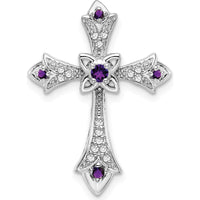 10K White Gold Amethyst and Diamond Fleur de Lis Cross Pendant Charm - 0.098 Carat Total Gemstone Weight by Oro Pregiato